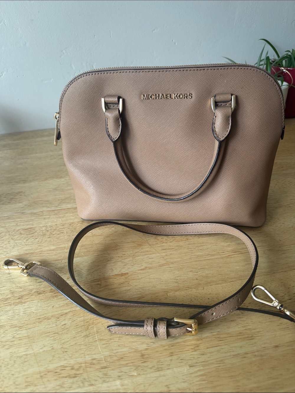Michael Kors Crossbody Satchel in Taupe Pink with Gold Hardware